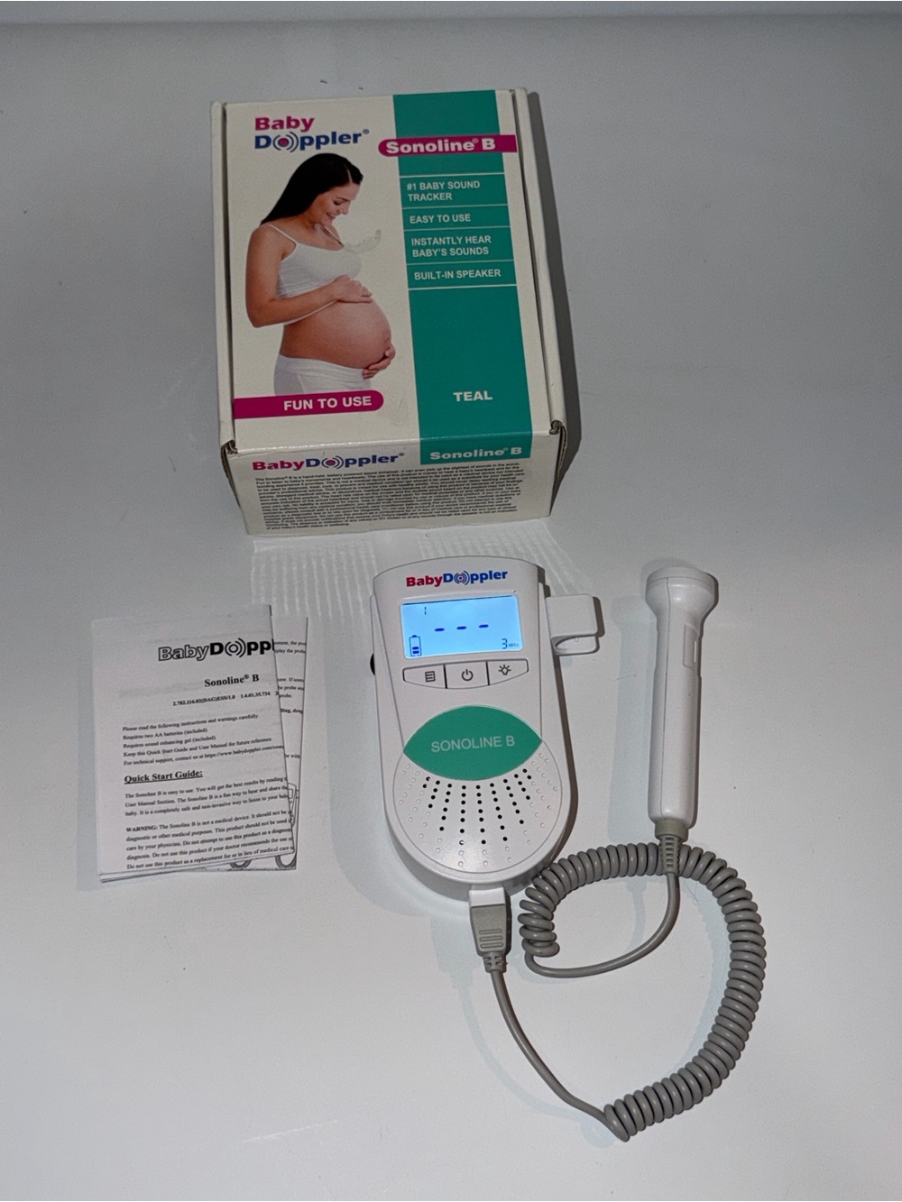 Baby Doppler Sonoline B Fetal Heart Monitor White & Teal + original box works!